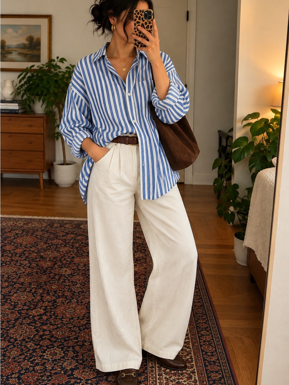 Madewell Blue White Striped Oversized Button Down Shirt Size L